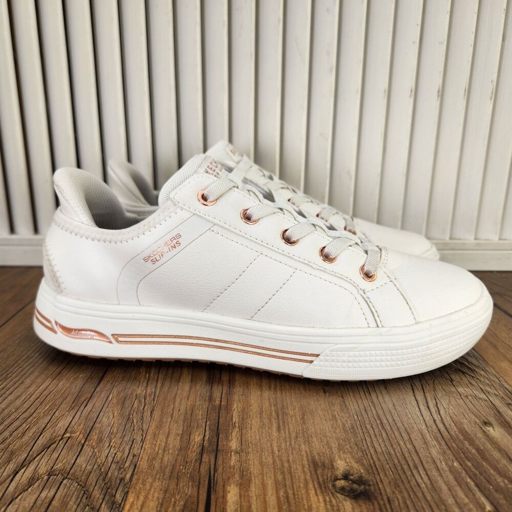 Skechers Slip-Ins Arch Fit Arcade Ease-N Sneakers Womens Sz 7.5 White Gold Shoes